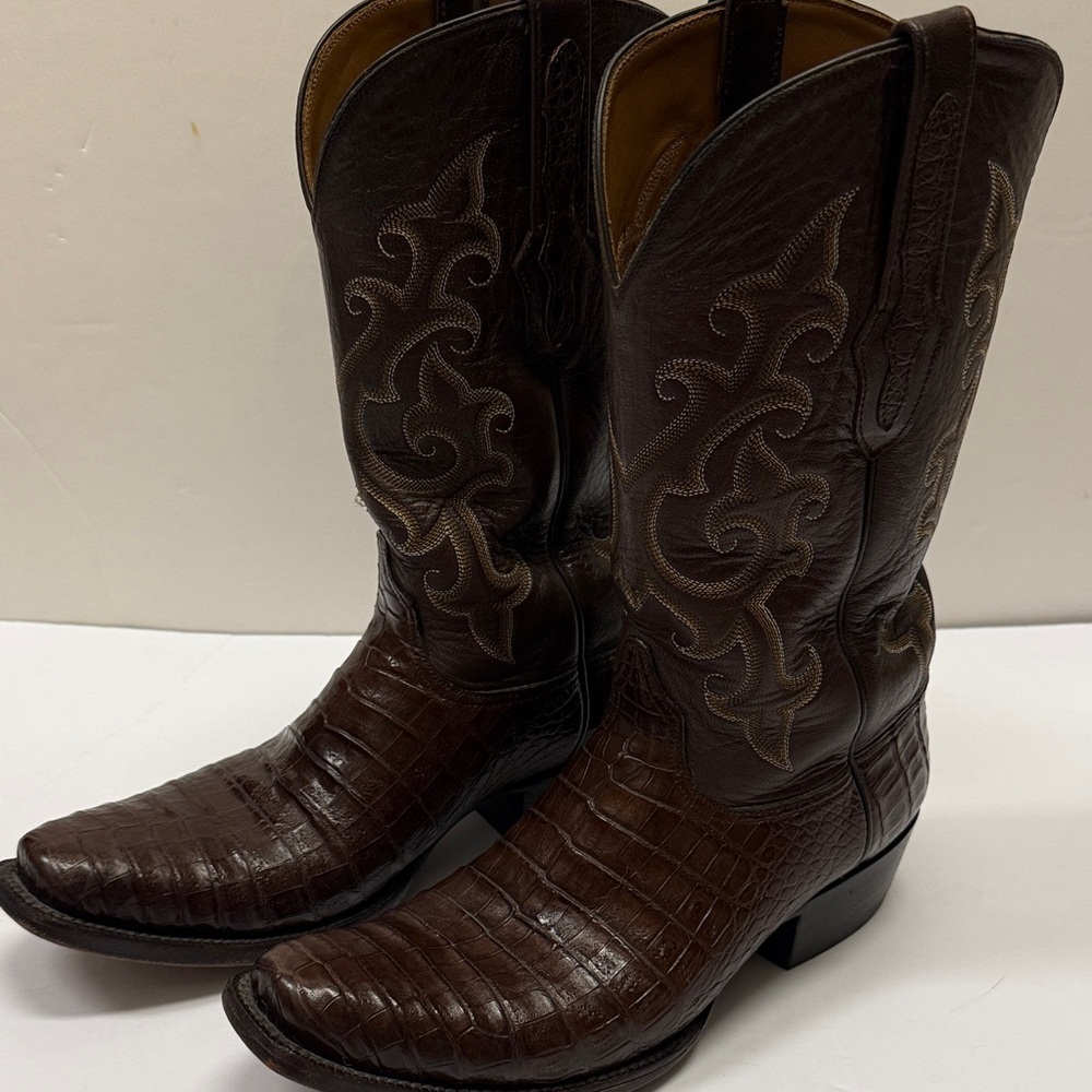 Men's Brown Leather Western Cowboy Boots, Size 10.5